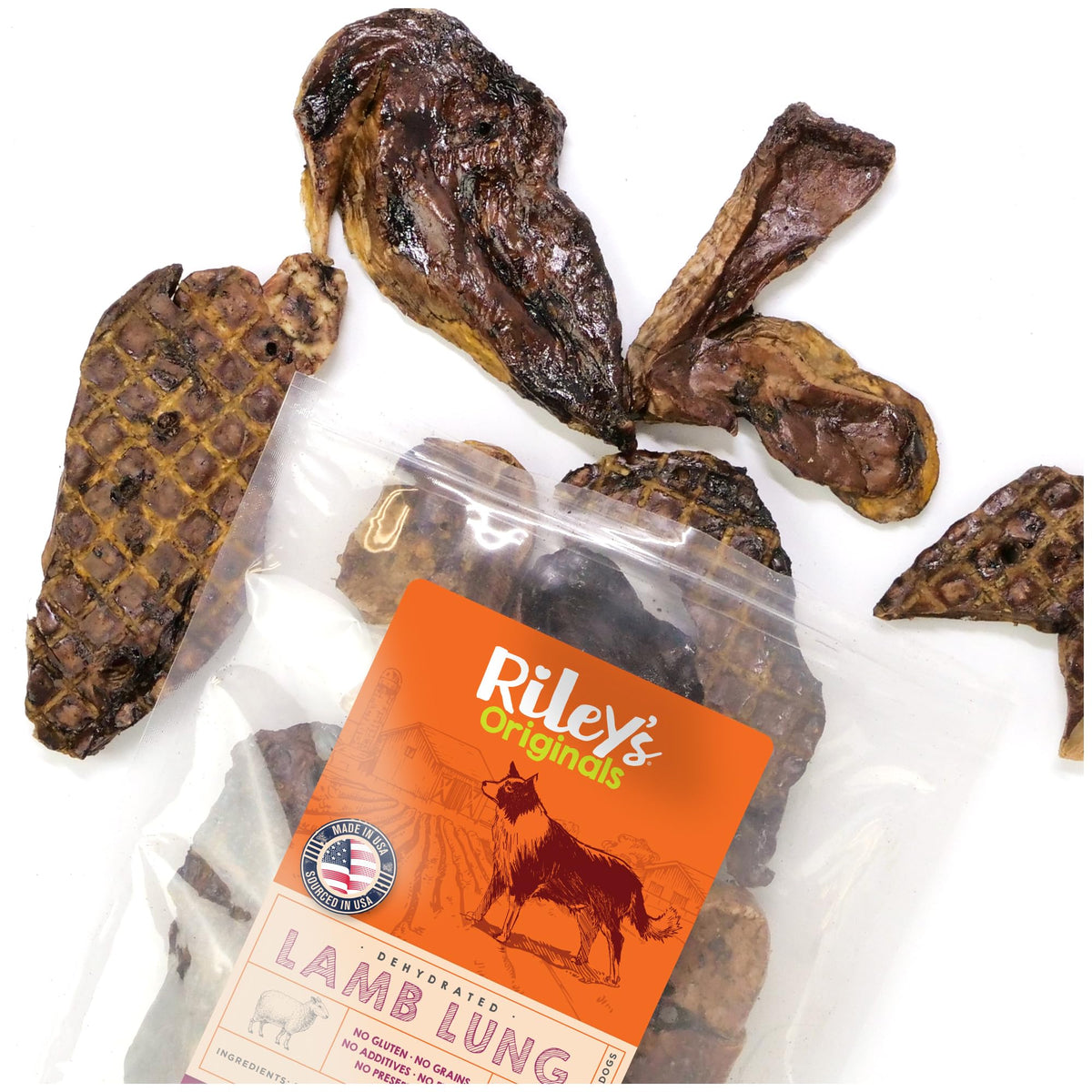 Riley's poumon d'agneau, ingrédient unique friandise naturelle pour entrainement.