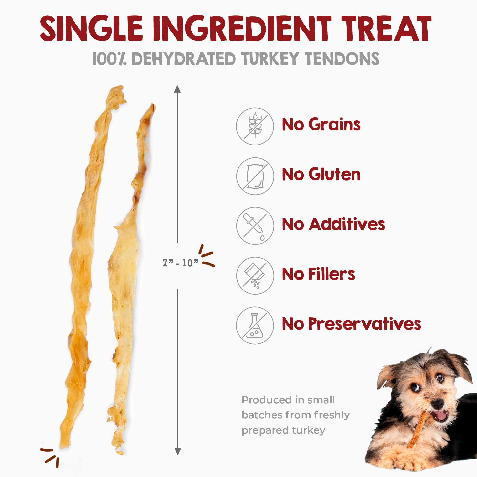 Riley's Turkey Tendon Chews dog enjoying a tasty, long-lasting treat.