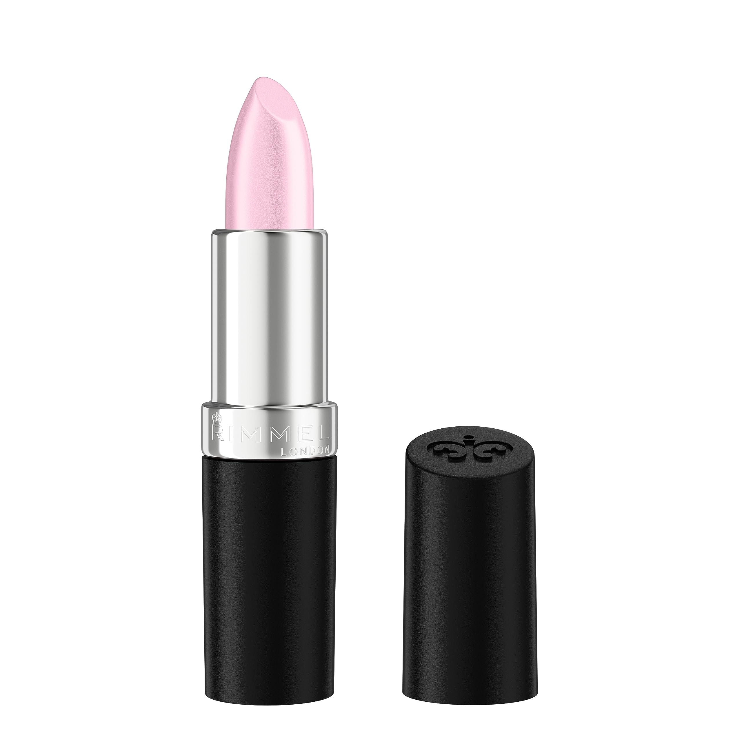 Rimmel Lasting Finish Lipstick Candy packaging close-up, signaling premium quality and long-wear promise.