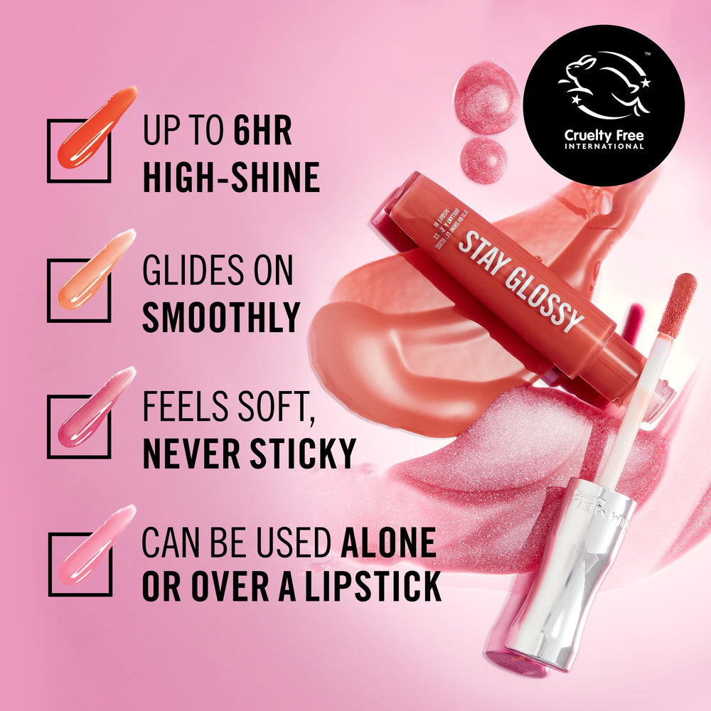 Rimmel Stay Glossy packaging front for a chic, travel-friendly look