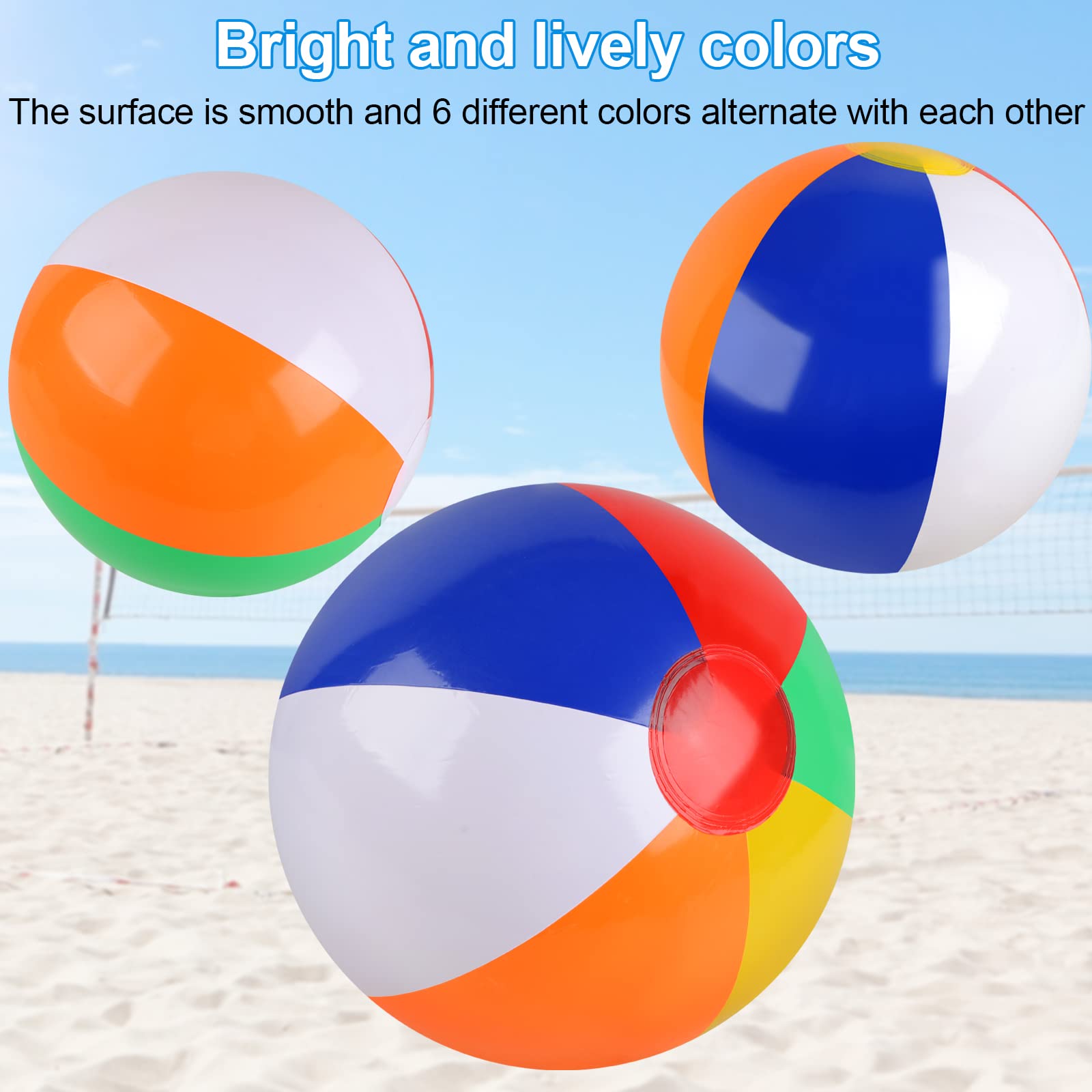 Rindion PVC inflatable beach ball with durable seams for long lasting play.