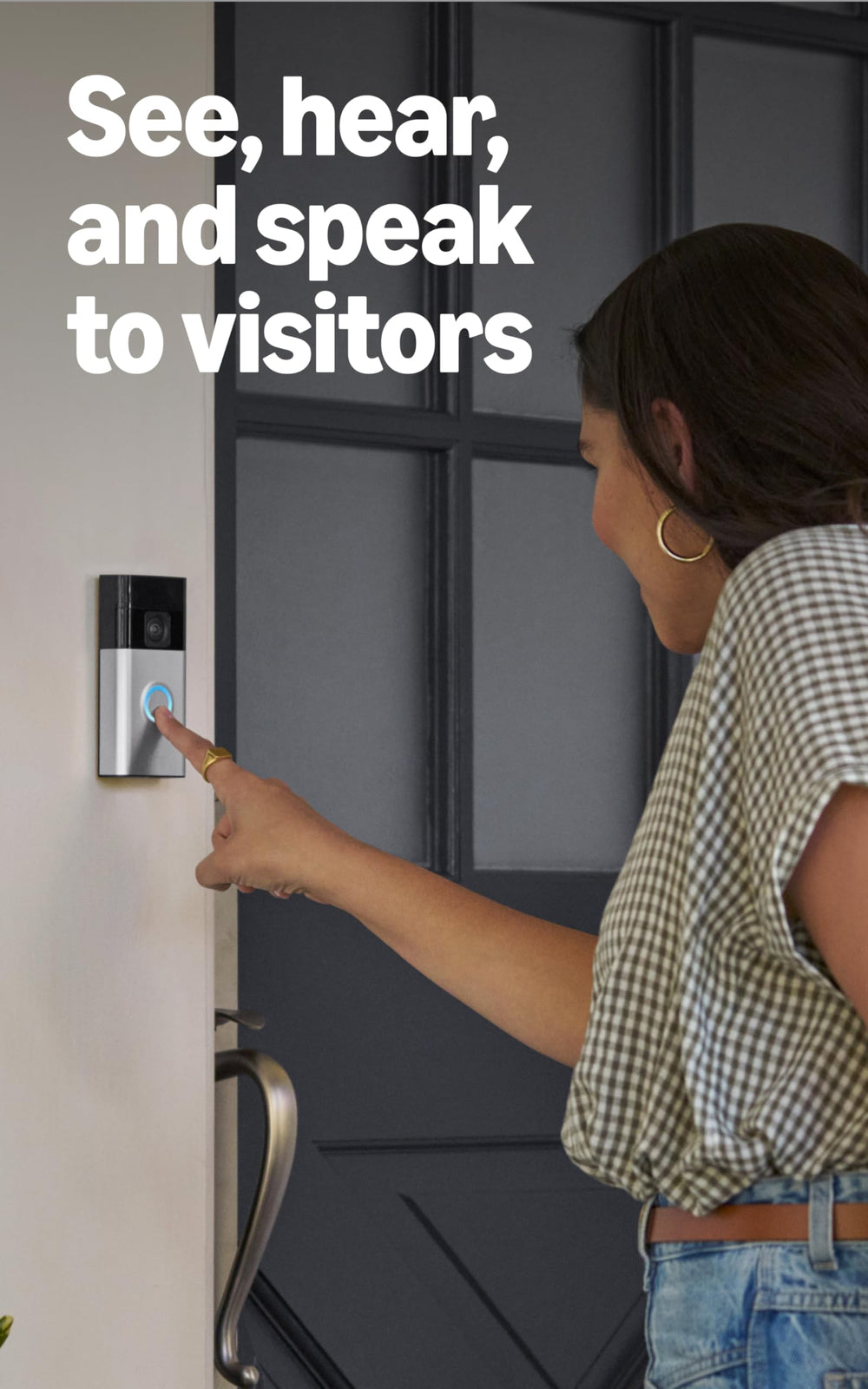 Ring Battery Doorbell satin nickel front view complements entryways