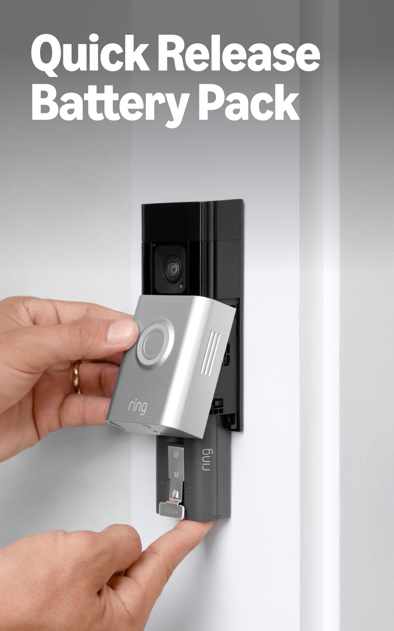 Ring Battery Doorbell Plus quick-release battery enables easy recharging