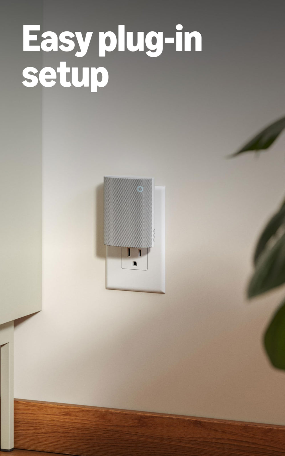 Ring Chime newest model plugged into a wall outlet for quick setup.