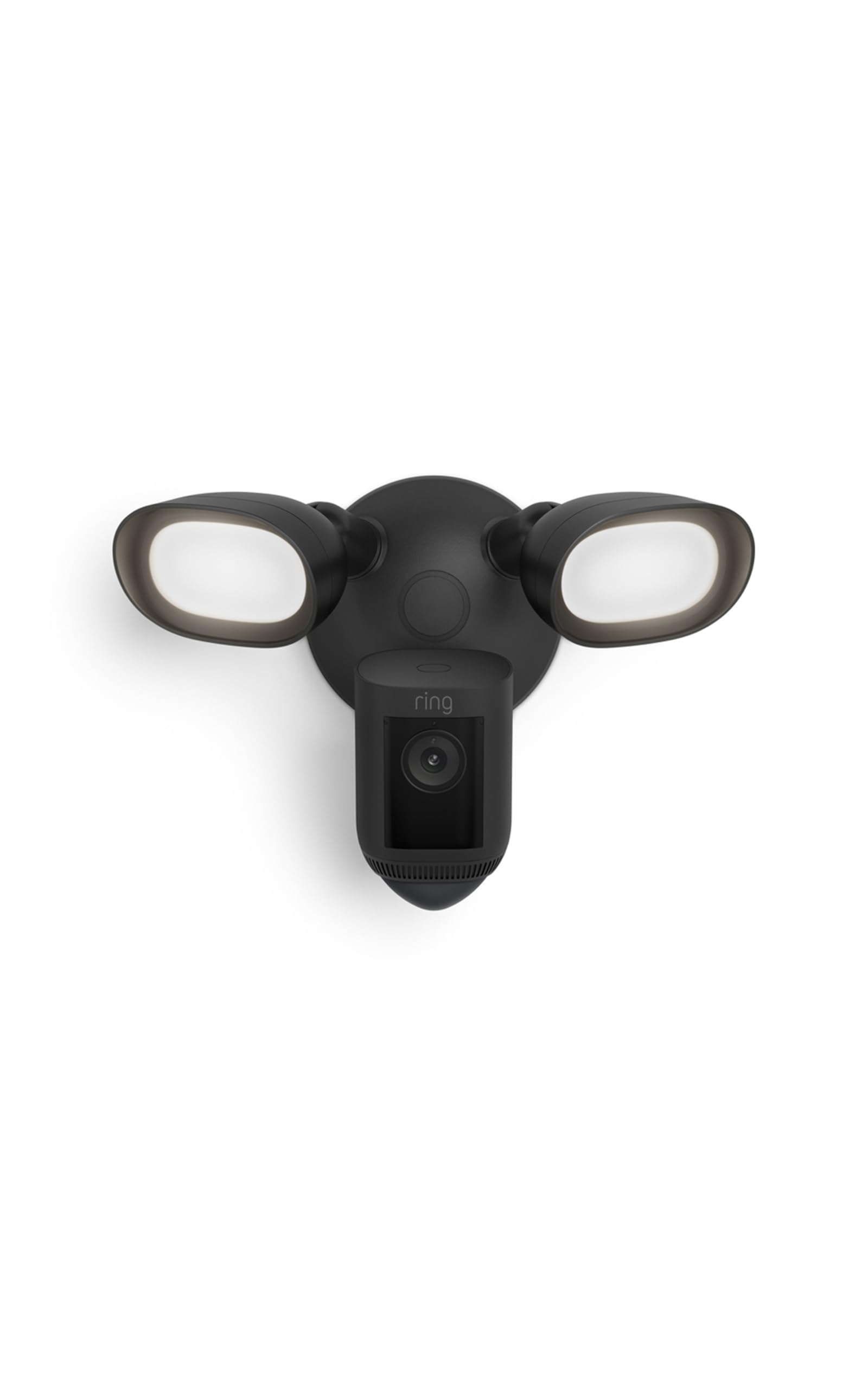 Ring Floodlight Cam Wired Pro front view with retinal 2K video for sharp footage.