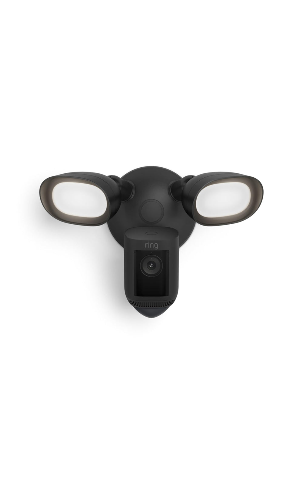 Ring Floodlight Cam Wired Pro front view with retinal 2K video for sharp footage.