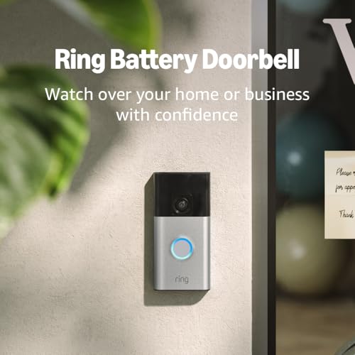Ring Like-New Battery Doorbell compact design satin nickel, fits small entryways.
