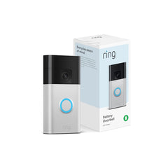 Ring Like-New Battery Doorbell front view satin nickel, quick setup.