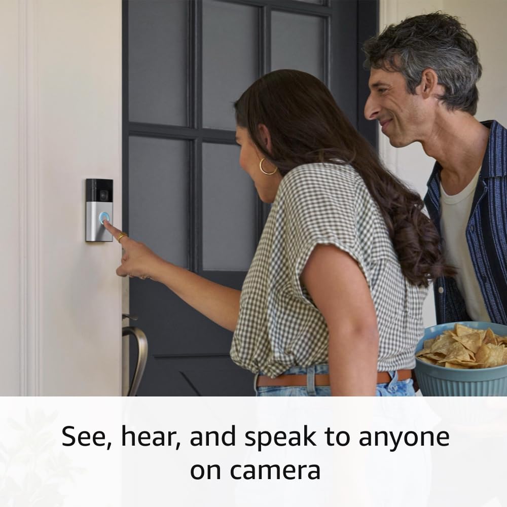 Ring Like-New Battery Doorbell two-way talk satin nickel, converse remotely.