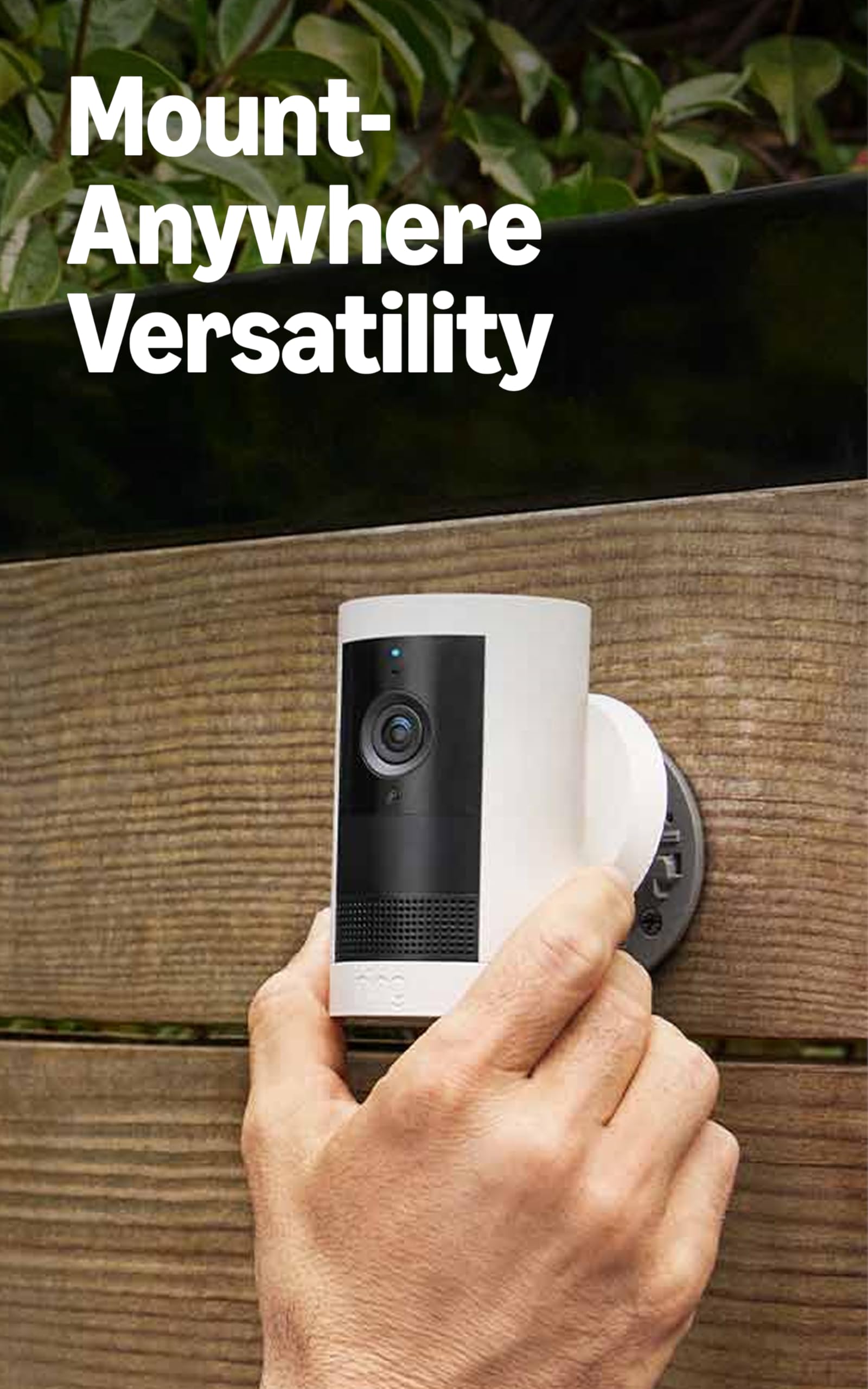 Ring Outdoor Cam Plus versatile mounting for table, wall, or ceiling.