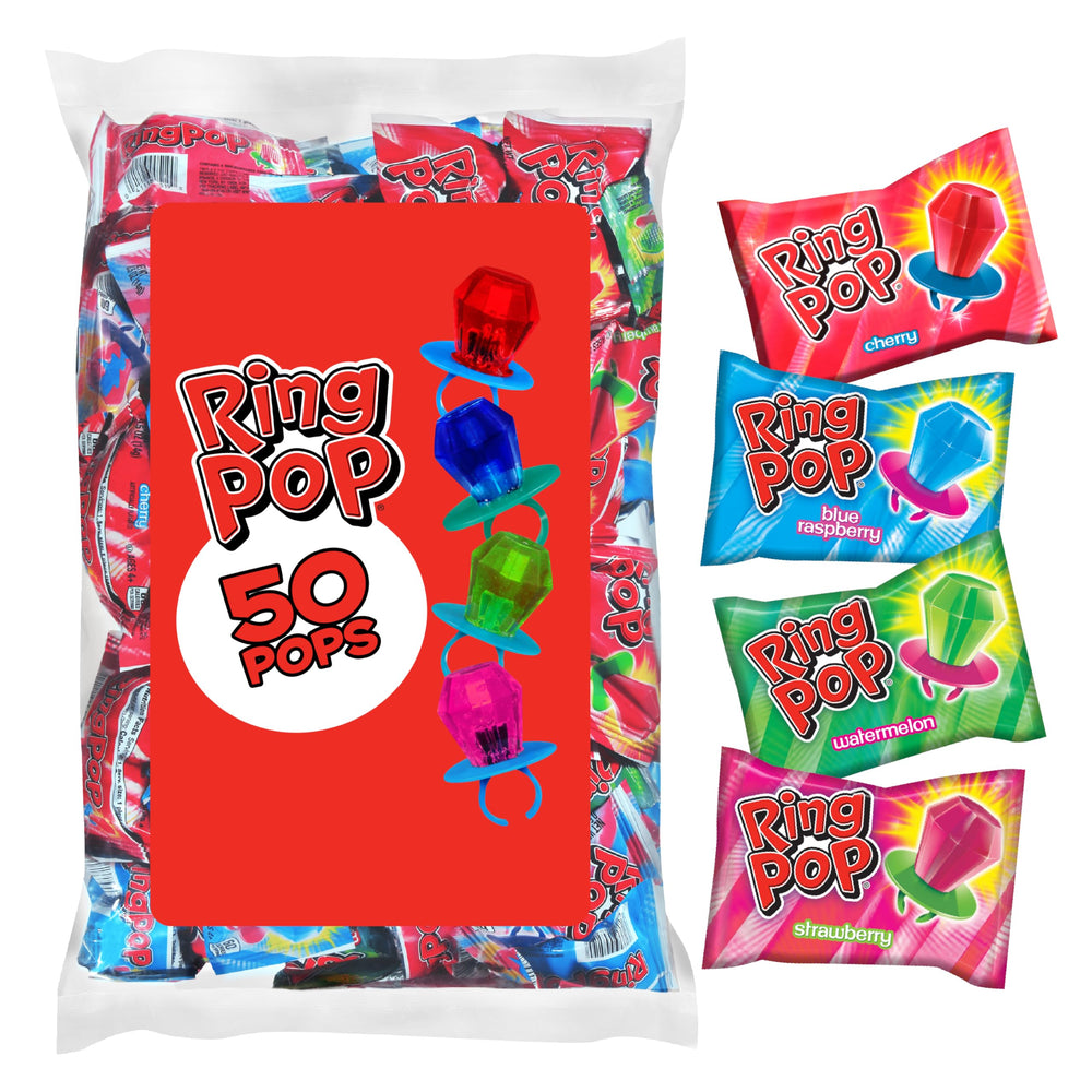 Ring Pop wearable candy ring on finger for festive party flair.