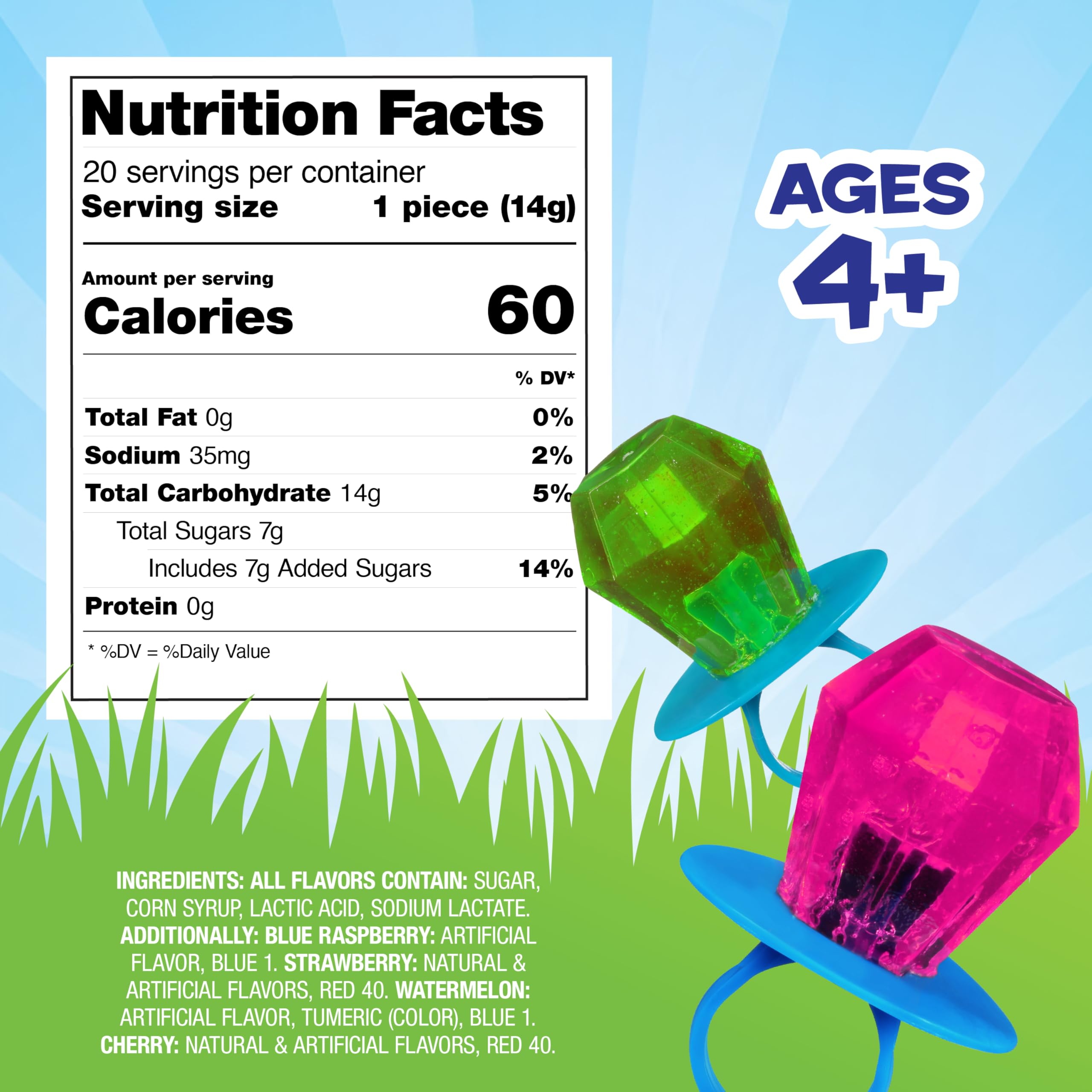 Ring Pop variety pack with 20 lollipops in multiple flavors for sharing.