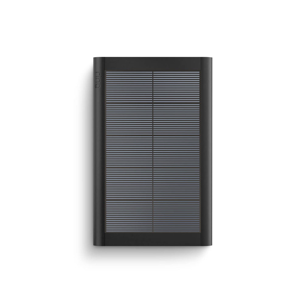 Ring small solar panel with adjustable arm for 360-degree rotation and sun exposure.