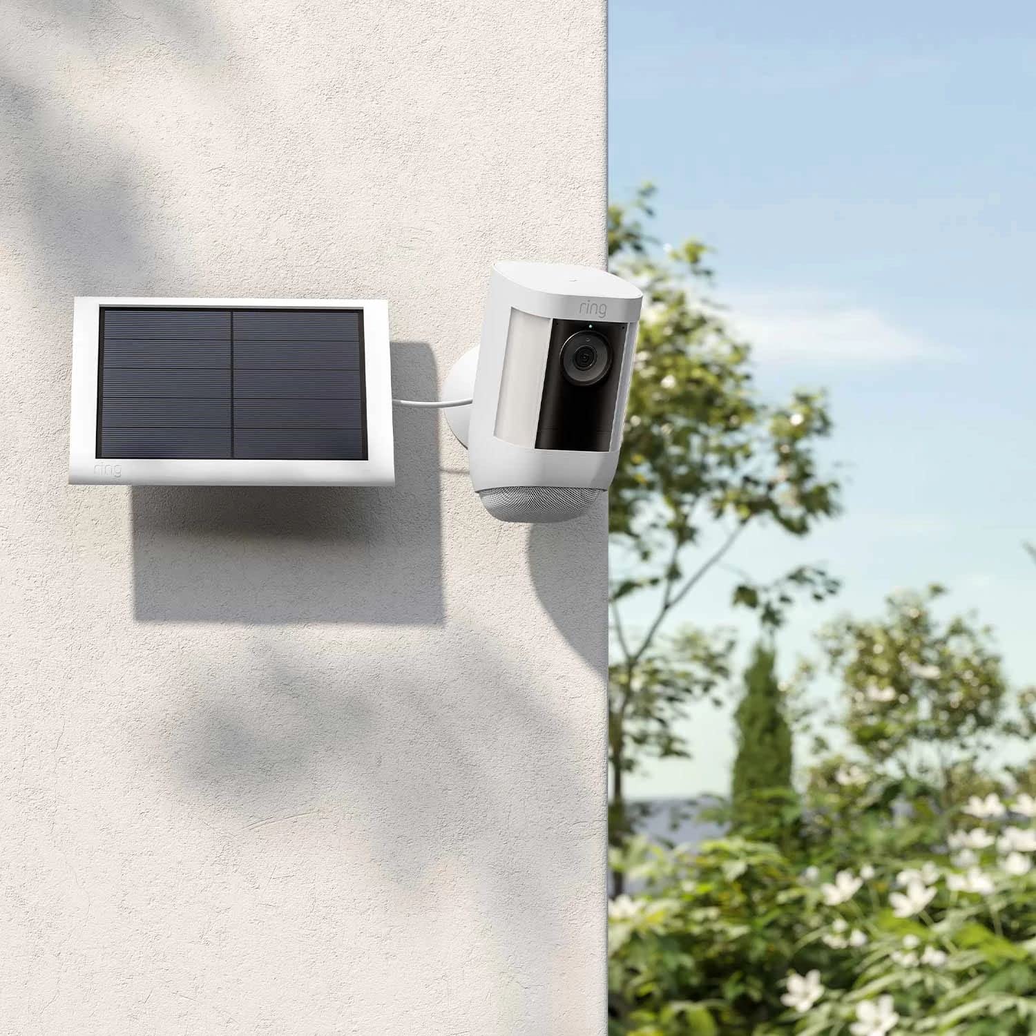 Ring Solar Panel in direct sunlight delivering optimal charging conditions for cameras.