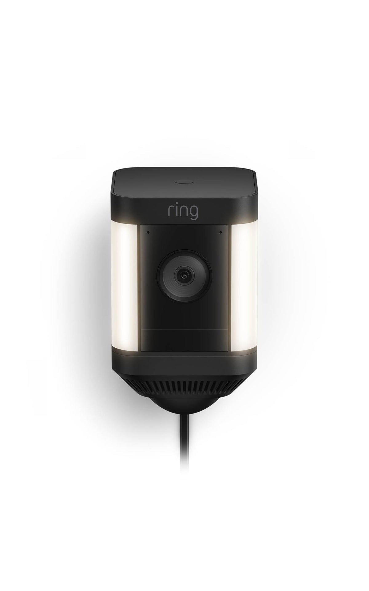 Ring Spotlight Cam Plus plug-in front view for around-the-clock home security monitoring