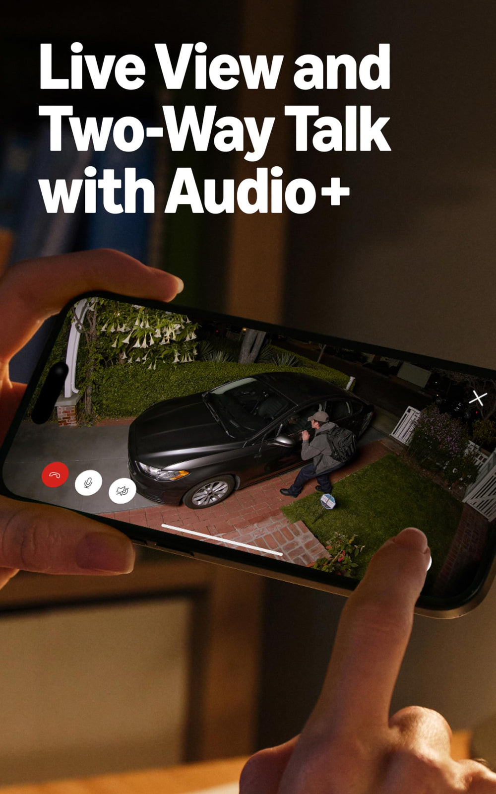Ring Spotlight Cam Pro two-way talk enables remote conversation.