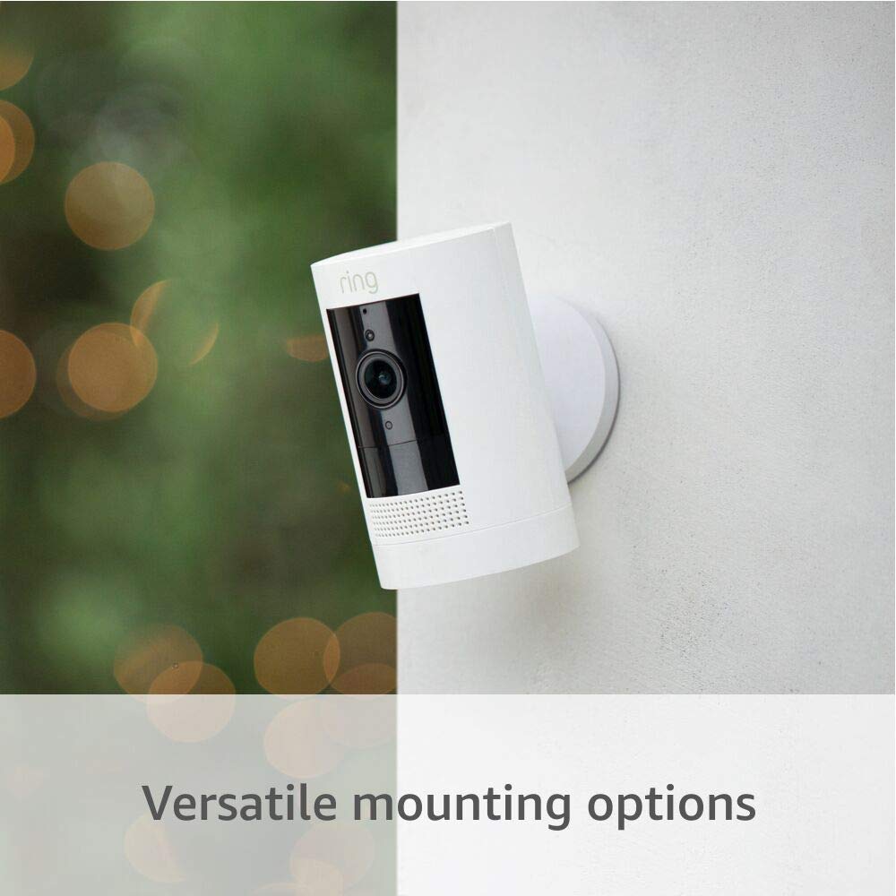 Ring Stick Up Cam Live View Two-Way Talk enables real-time communication.
