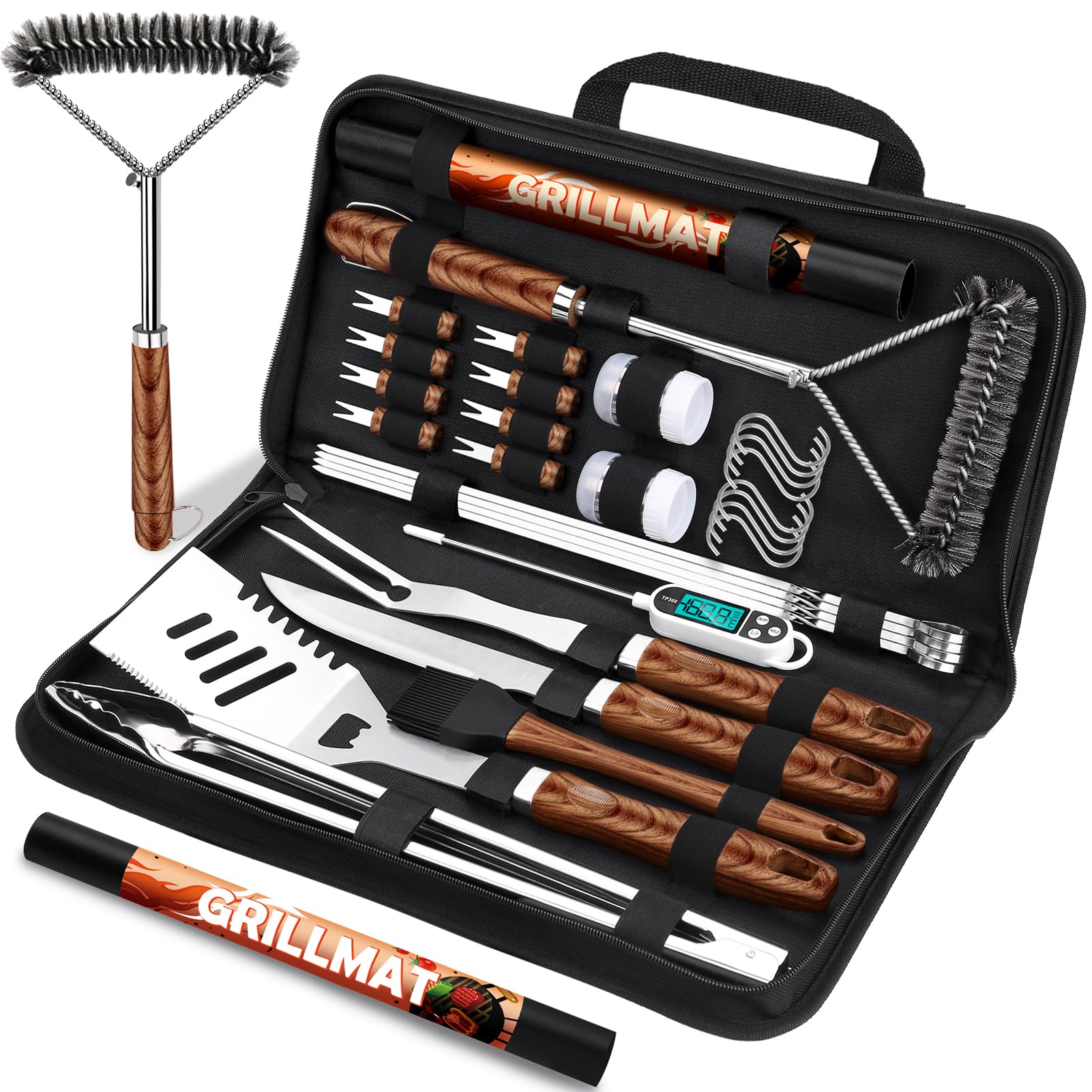 RINPIR 31pcs BBQ utensils set laid out for an all-in-one grilling session