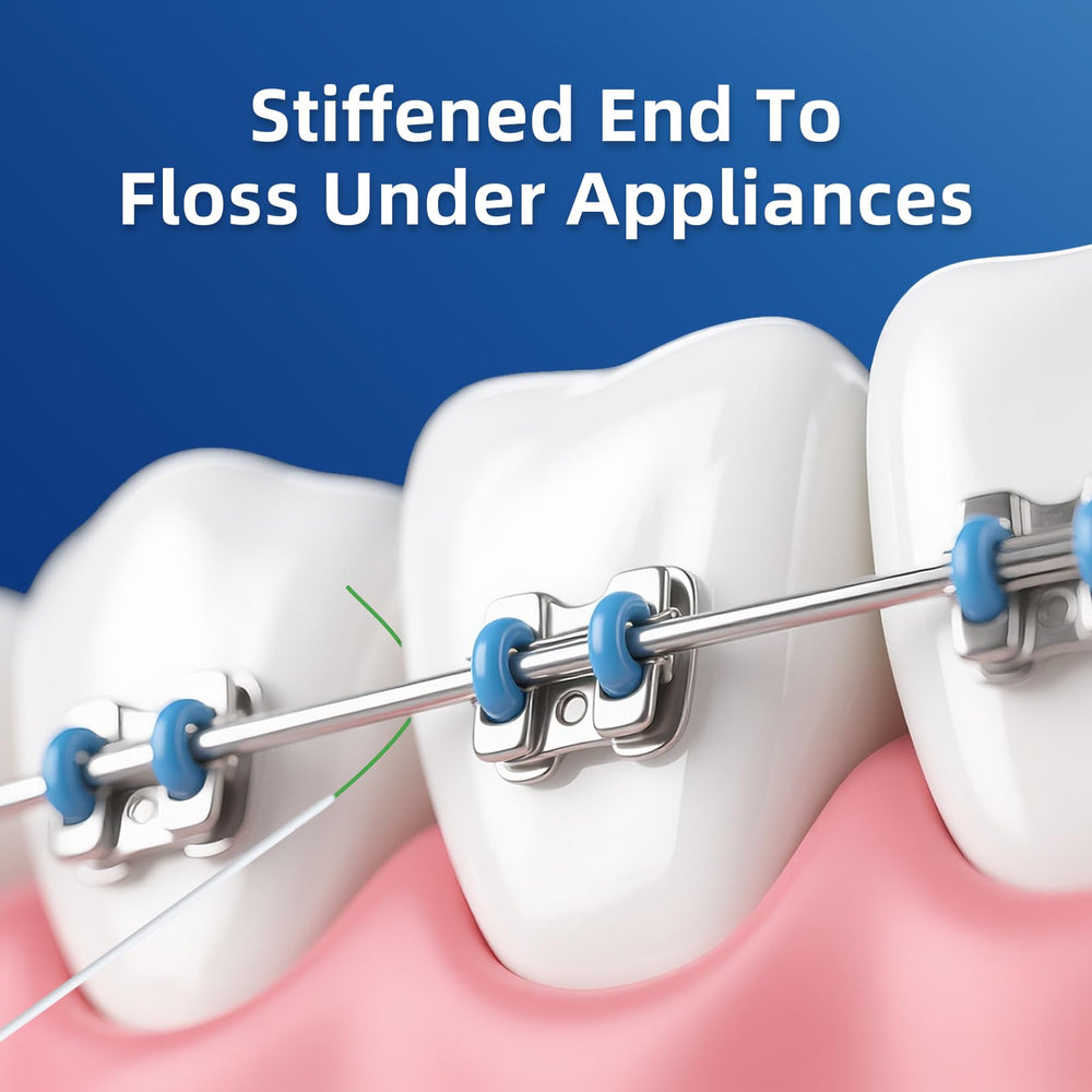 RioRand 3-in-1 floss threader design aids efficient cleaning around implants and bridges.