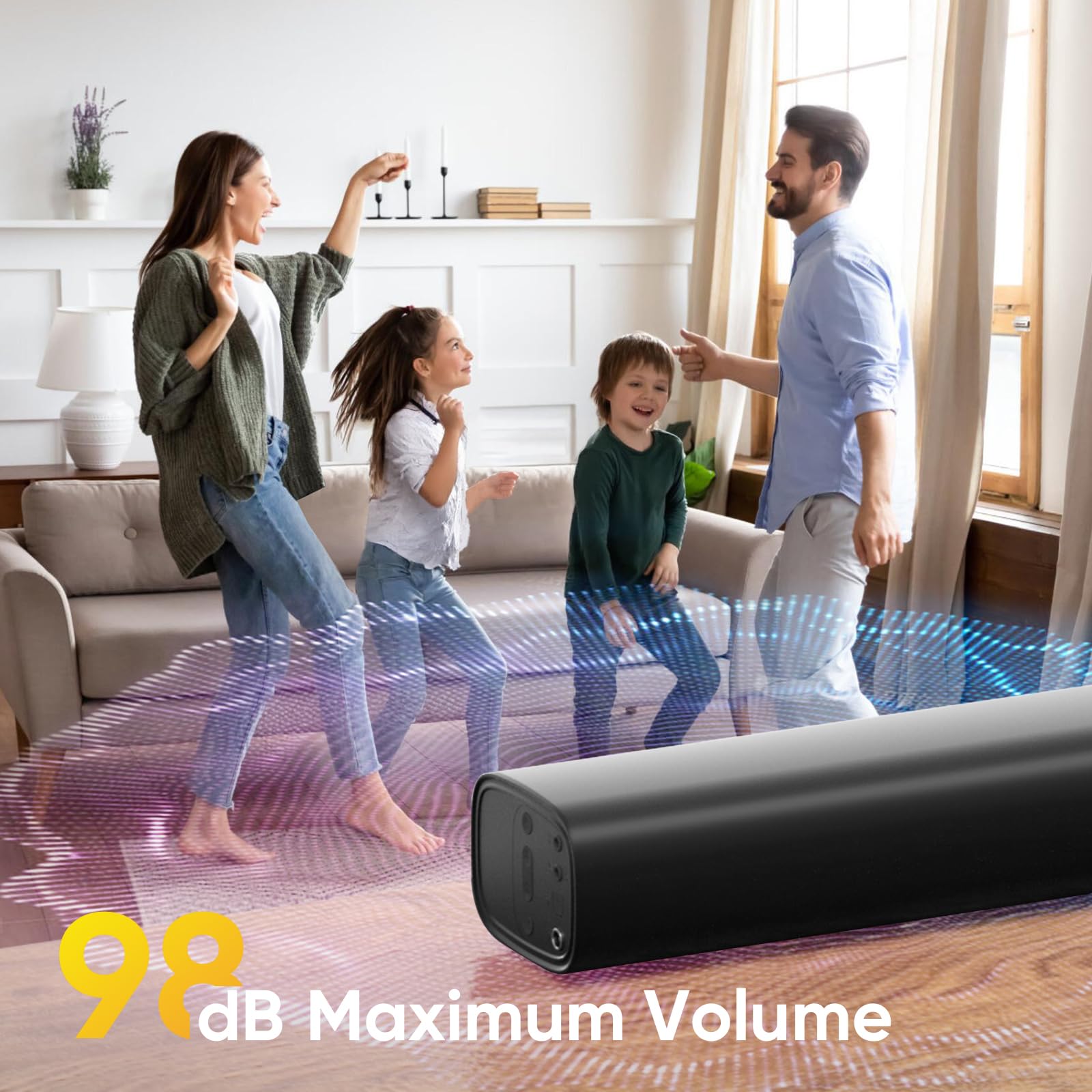 RIOWOIS Sound Bar compact design fits tight spaces without obstructing sensors.