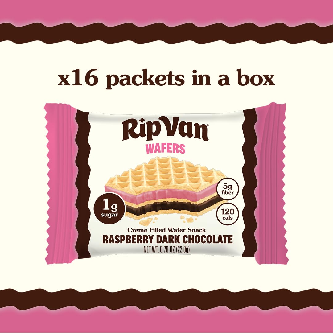 Rip Van Wafels authentic raspberry flavor on a crisp wafer.