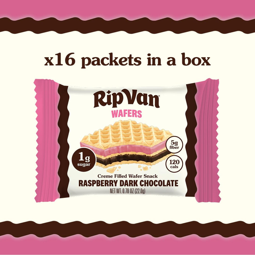 Rip Van Wafels authentic raspberry flavor on a crisp wafer.