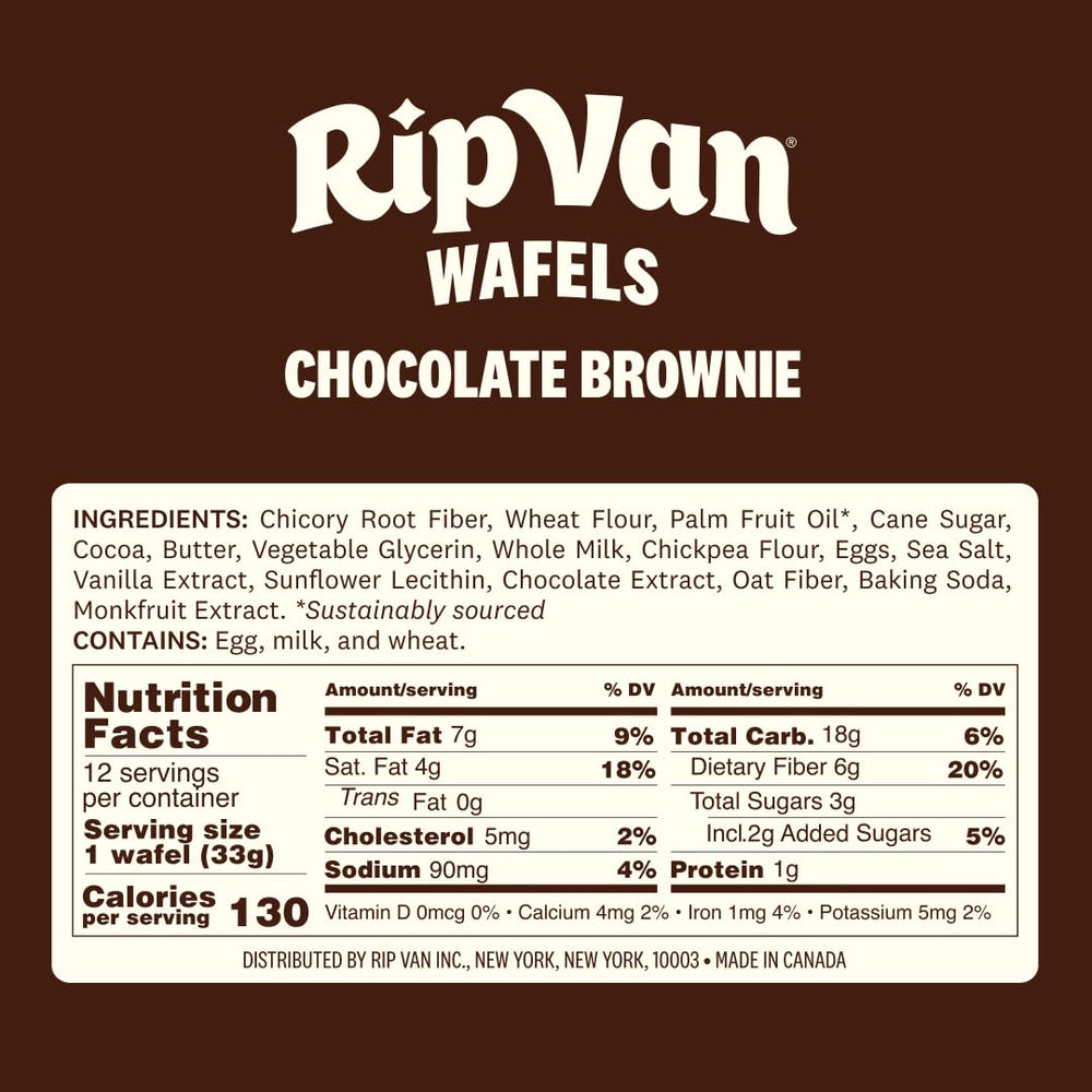 Open box view of rich cocoa layers and caramel filling in Rip Van Wafels