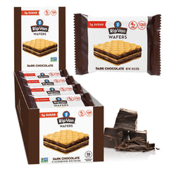 Rip Van Wafels dark chocolate wafer pack for convenient snacking.