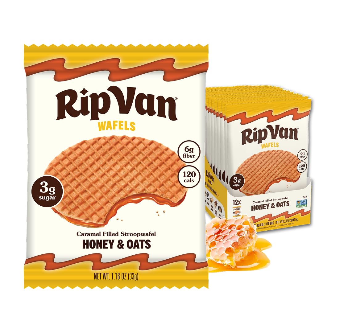 Rip Van Wafels Honey and Oats Stroopwafel pack with delicious texture, a great office snack.