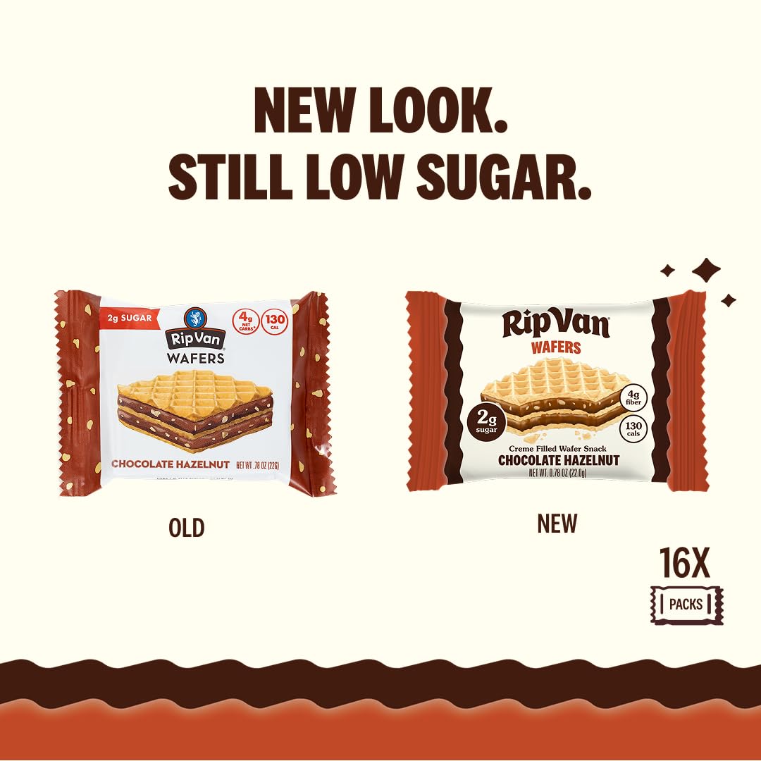 Rip Van Wafels nutrition label highlights 2g sugar and 4g net carbs