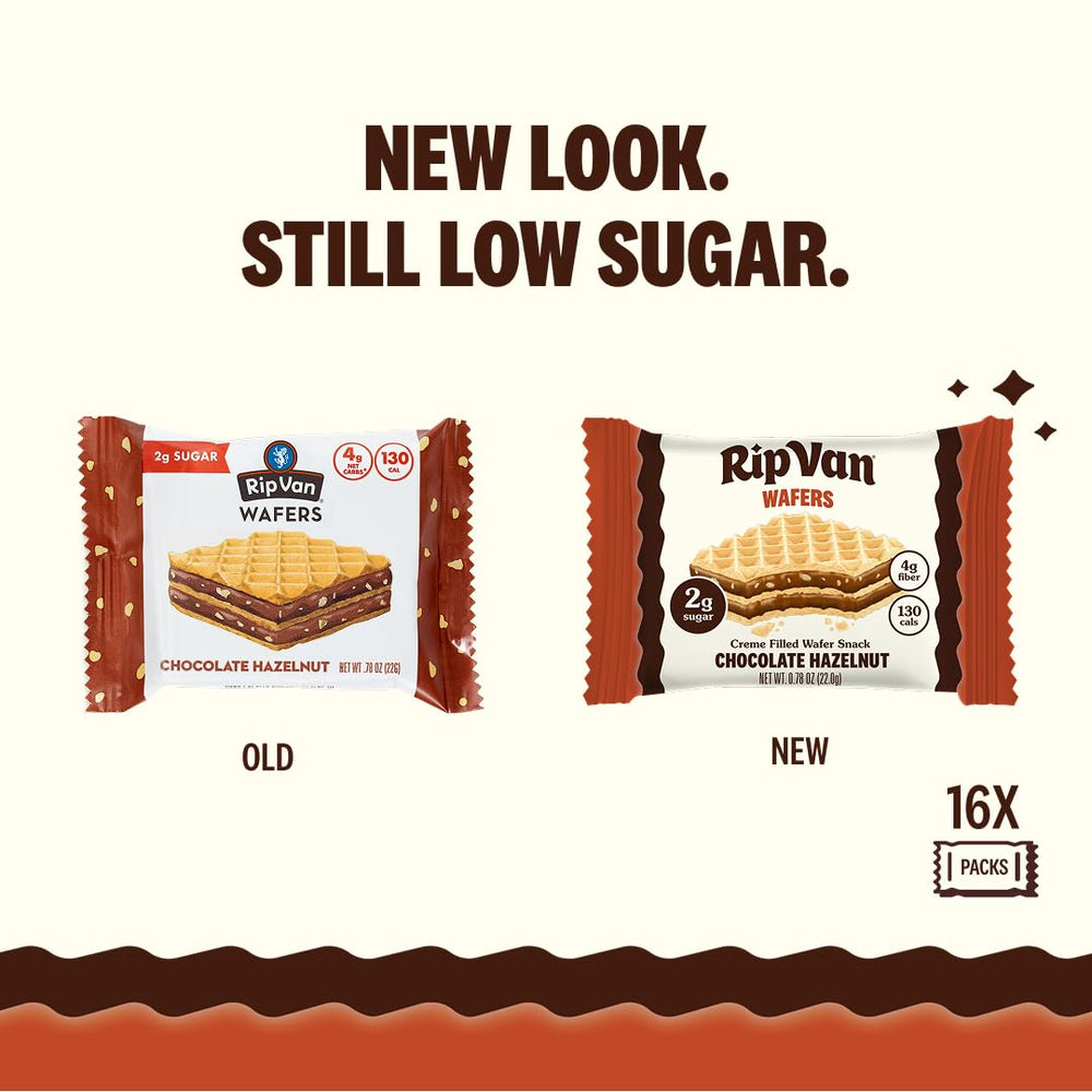 Rip Van Wafels nutrition label highlights 2g sugar and 4g net carbs