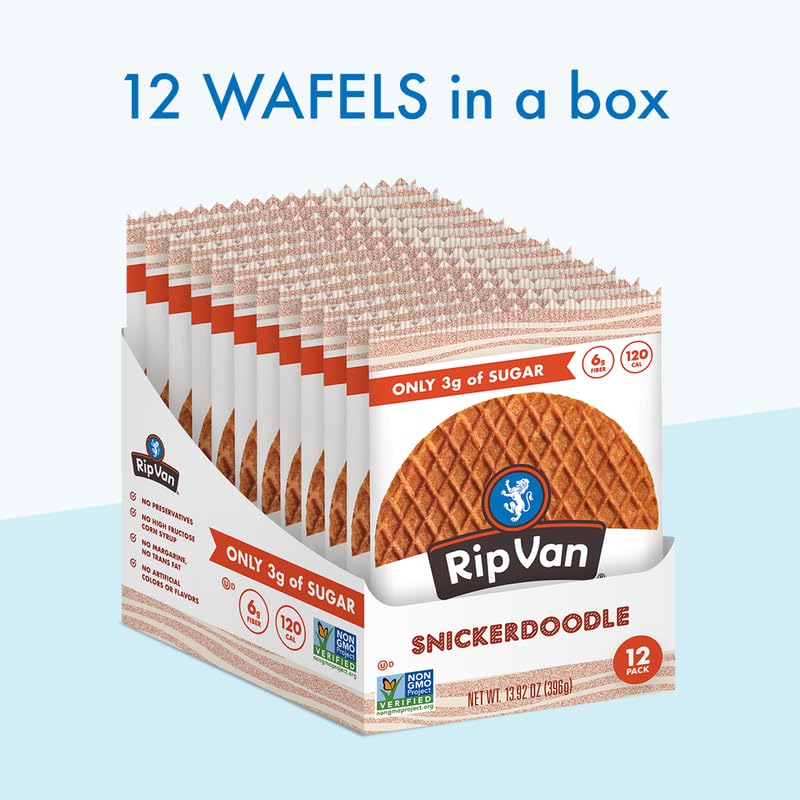 Nutrition panel of Rip Van Wafels Snickerdoodle Stroopwafel shows fiber content.