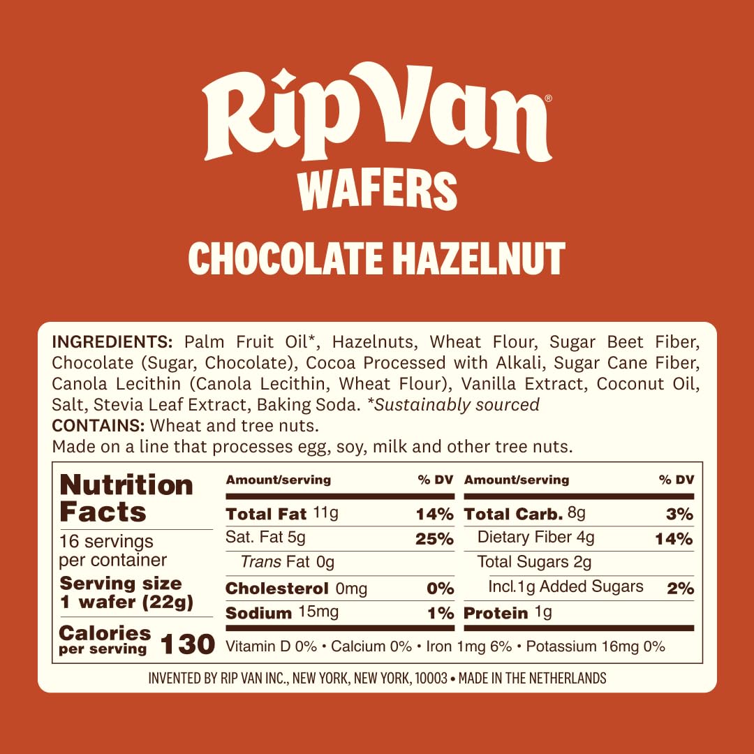 Rip Van Wafels packaging with 16 wafers, convenient portion