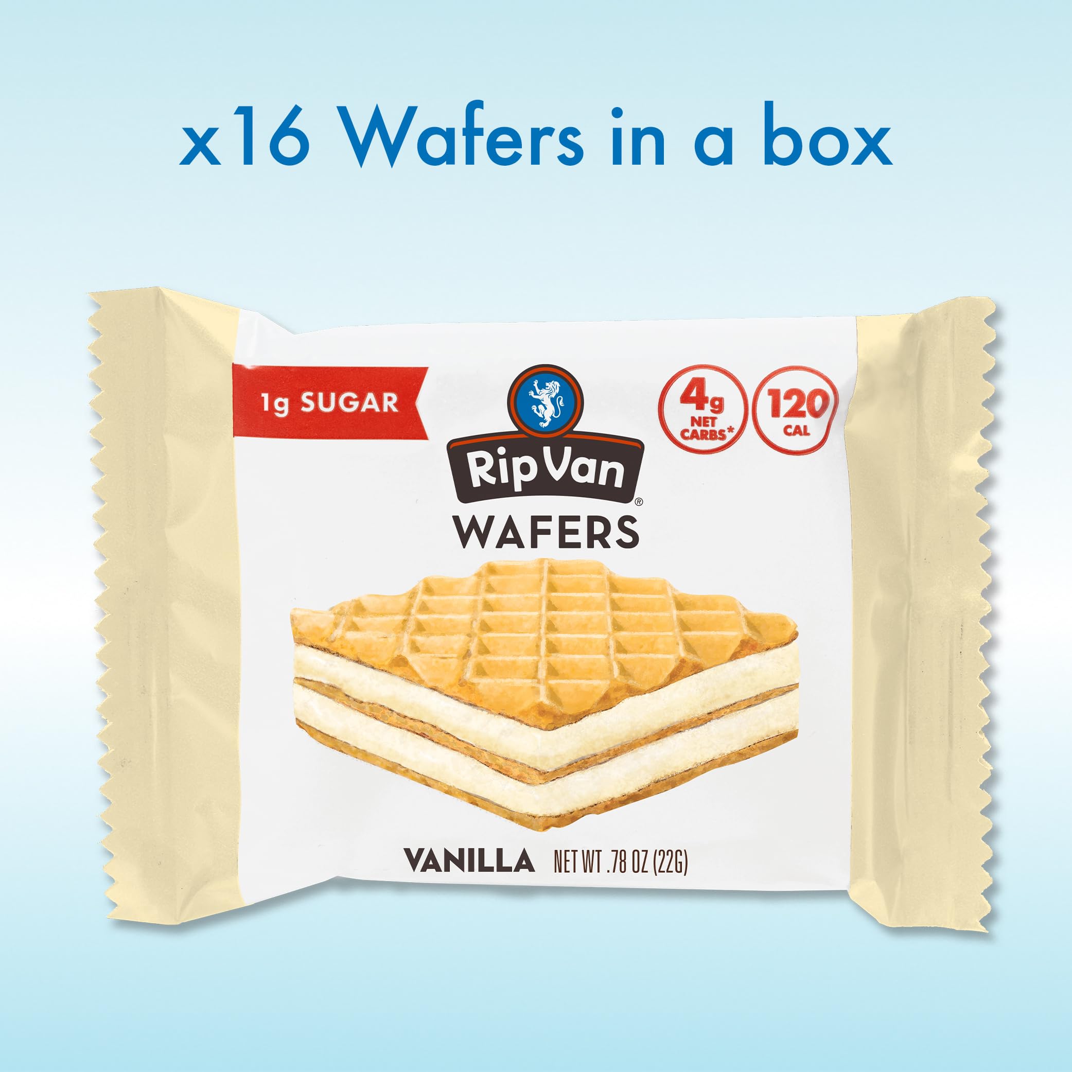 Rip Van Wafels vanilla keto wafer ingredient panel shows clean ingredients.