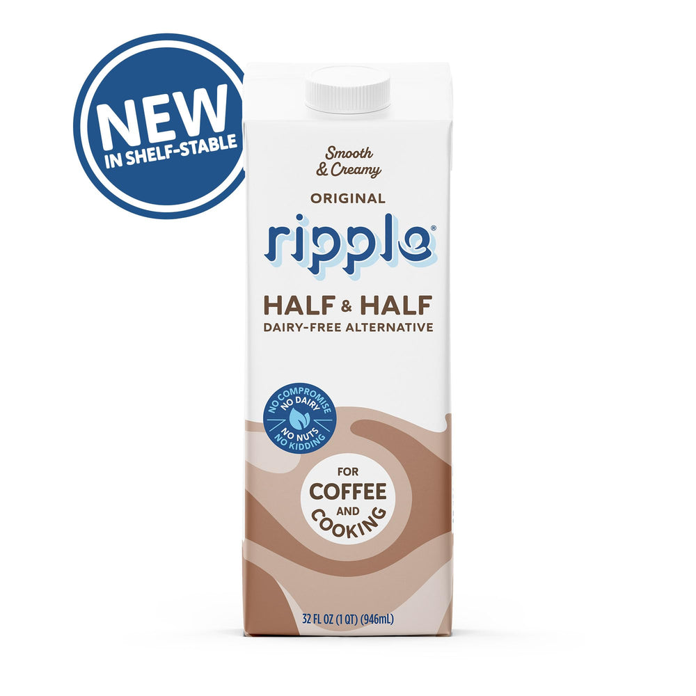 Ripple 8g protein per serving nutrition label highlights calcium and iron.