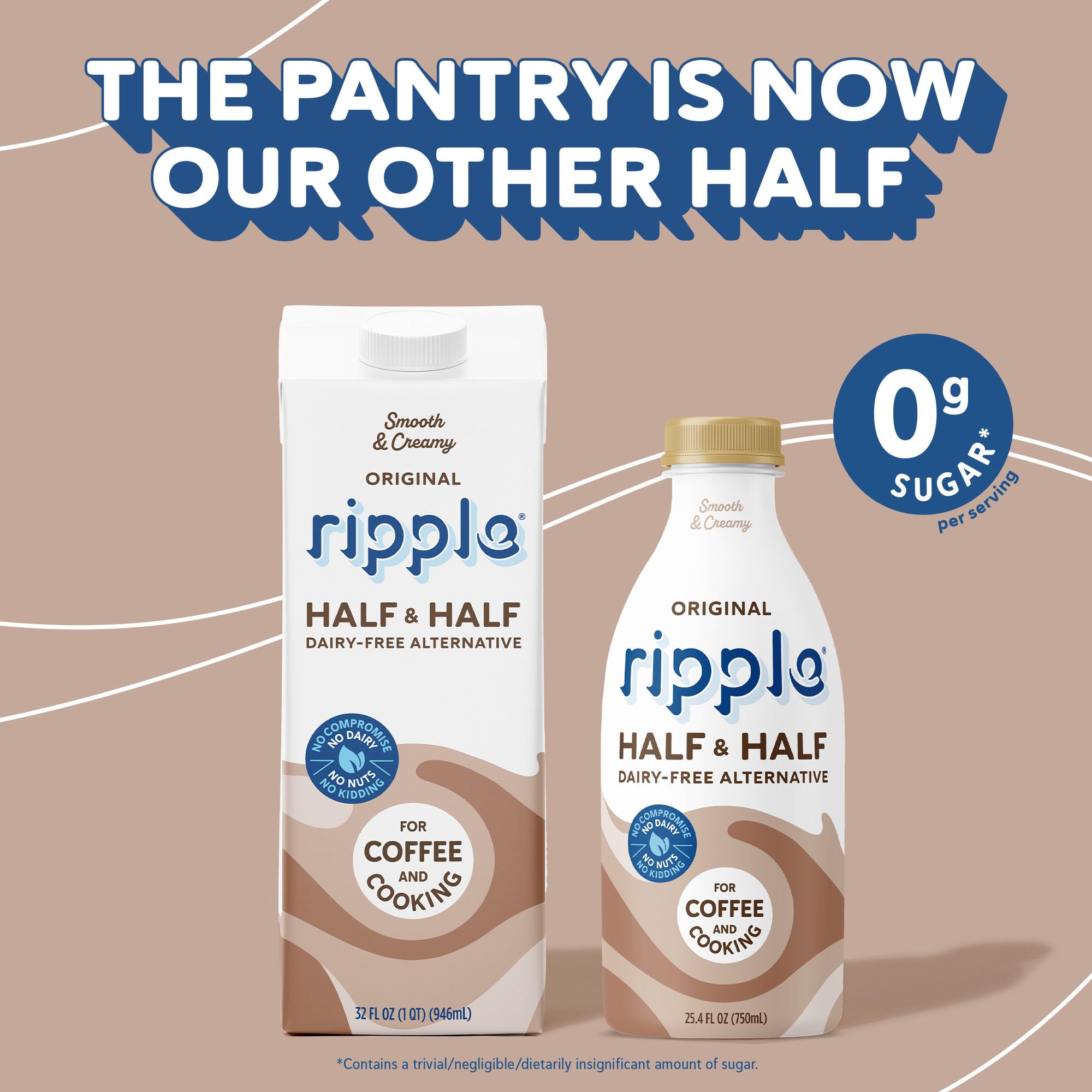 Ripple calcium-rich vegan milk in a glass showing creamy beverage.