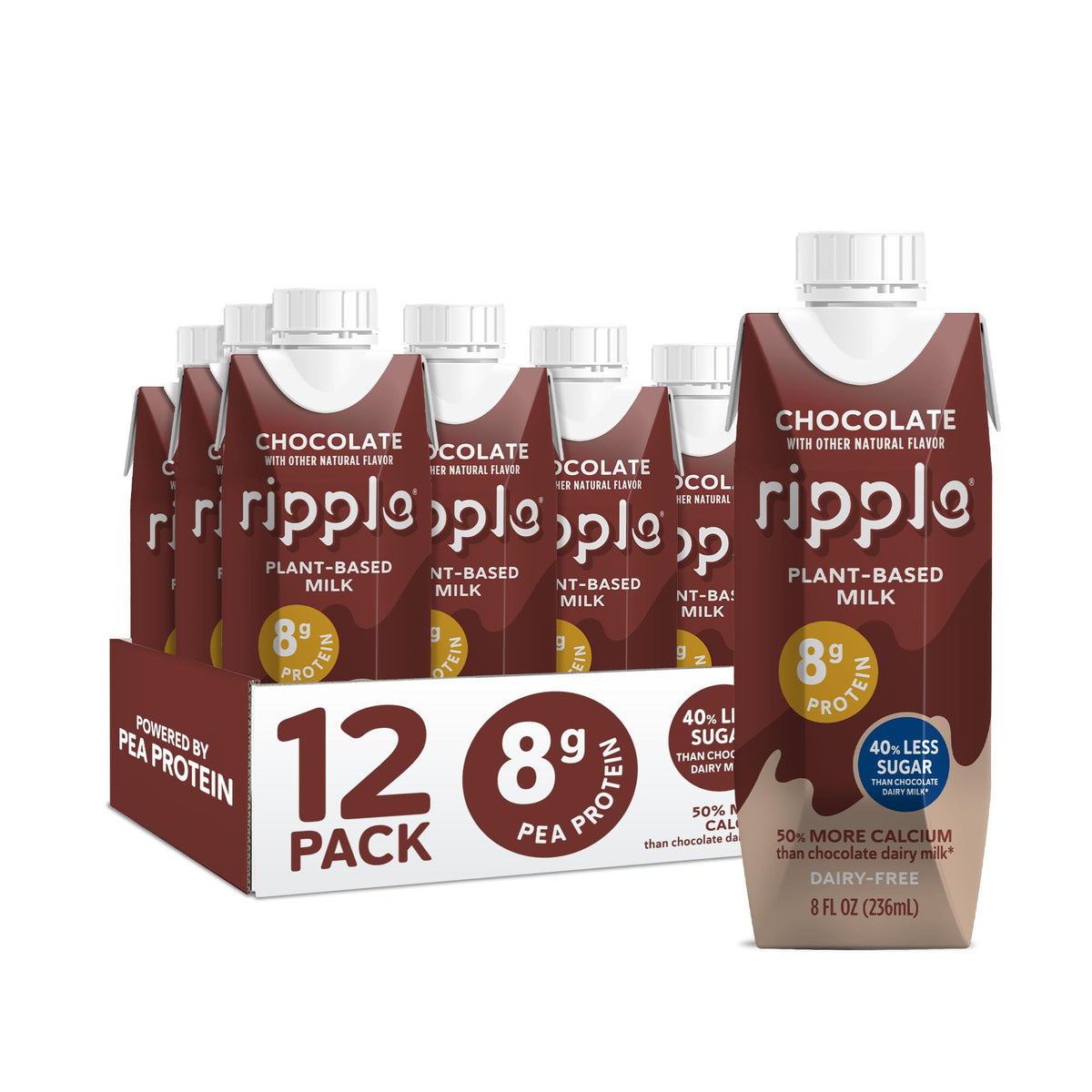 Ripple Chocolate Non-Dairy Milk bottle, high protein on-the-go.