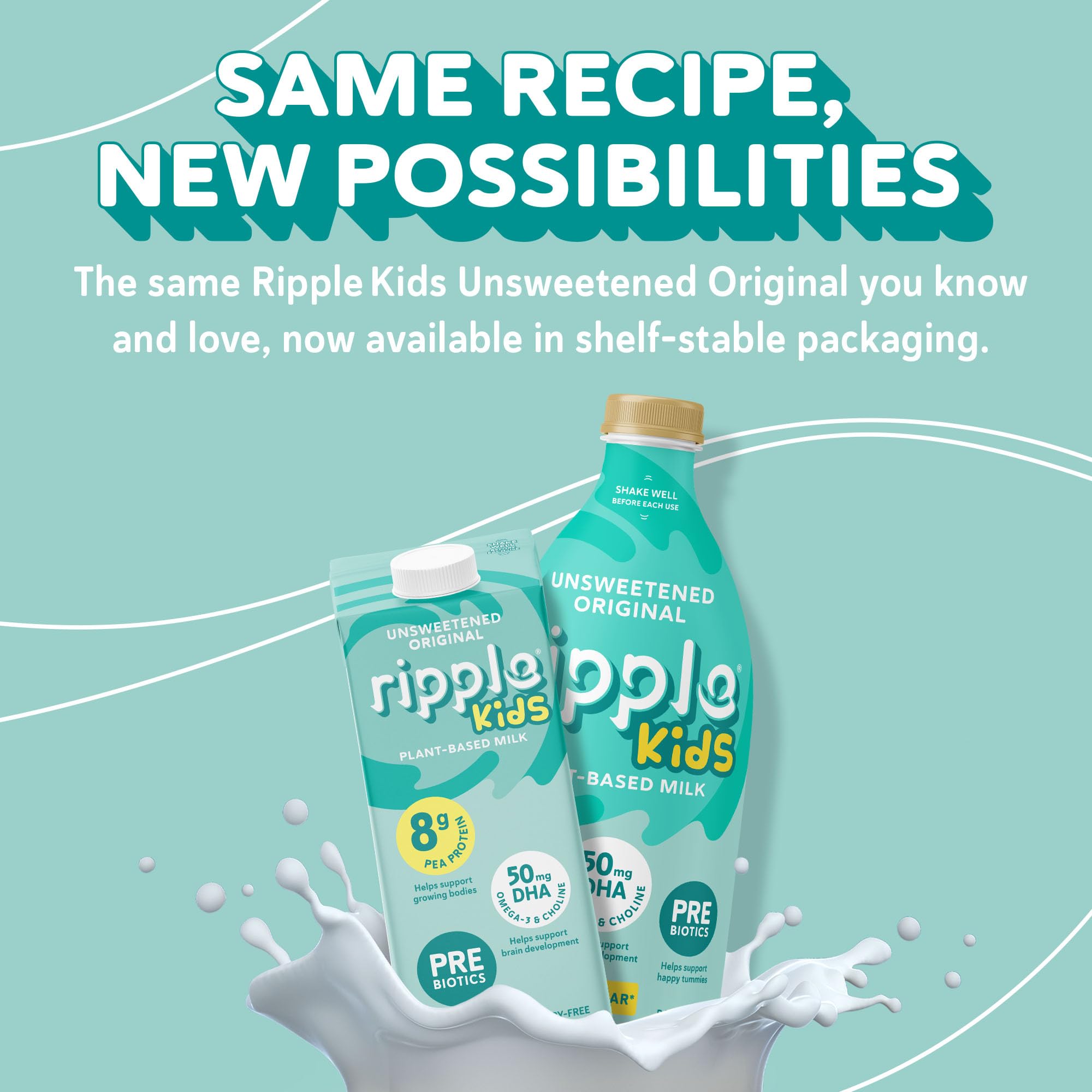 Ripple shelf-stable pantry photo demonstrates convenient, ready-to-use milk.