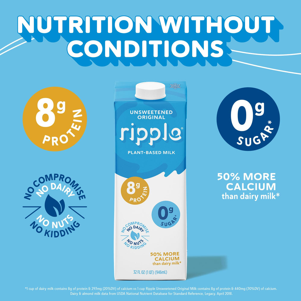 Shelf-stable Ripple milk for pantry-friendly quick beverages.