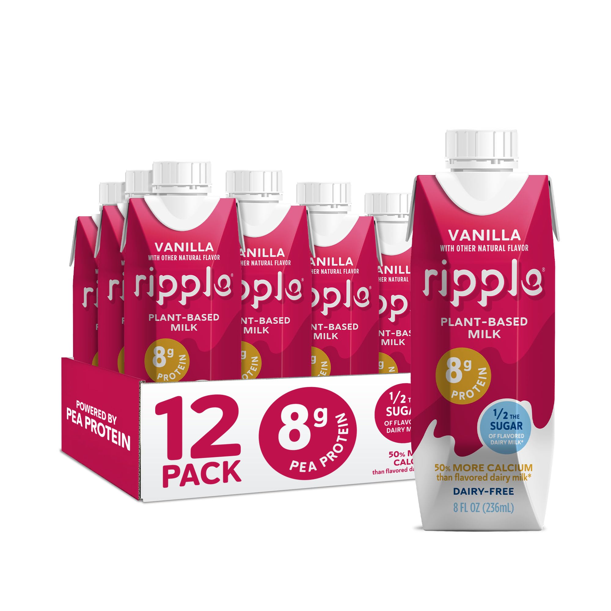 Ripple Vanilla non-dairy carton on shelf for grab-and-go mornings.