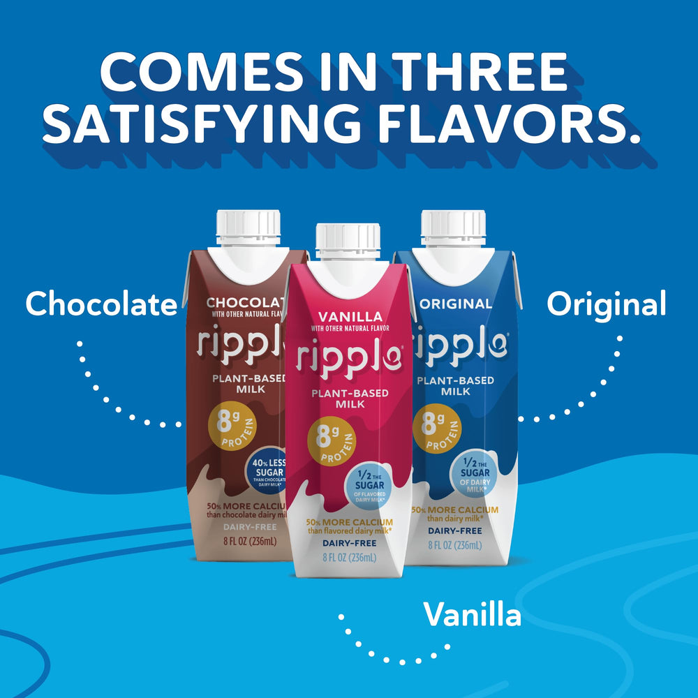 Ripple Vanilla non-dairy label close-up with protein claim.