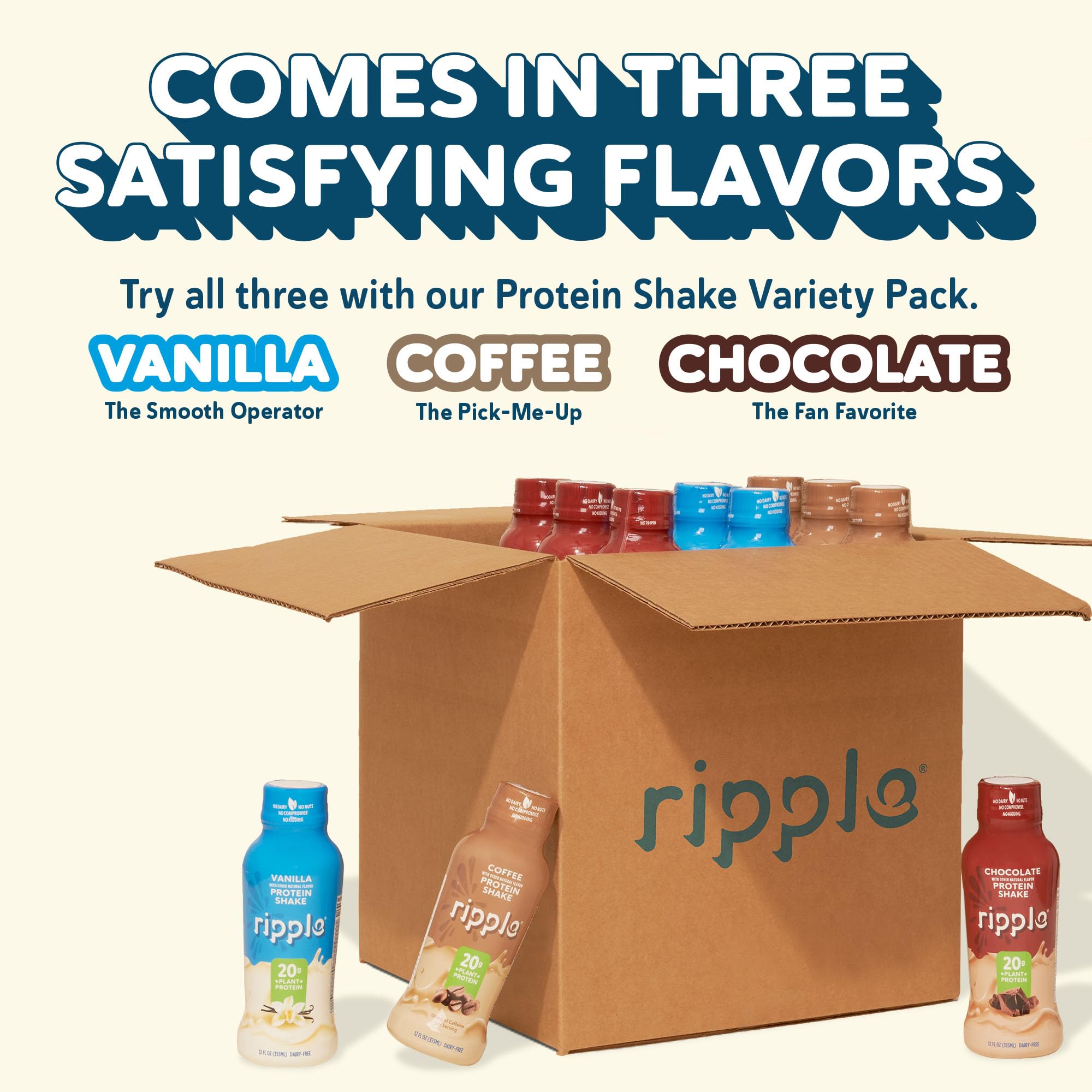 Ripple Vanilla Shake back-of-pack confirms gluten-free and non-GMO verification.
