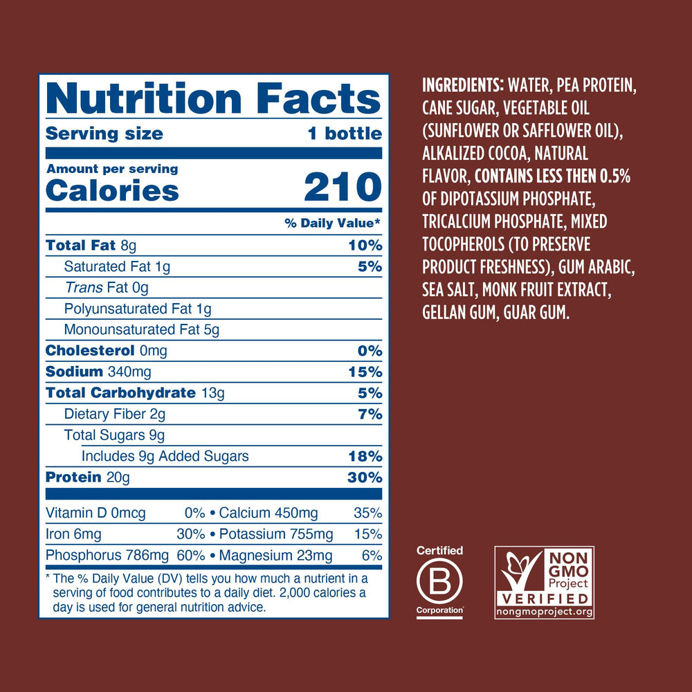 Ripple vegan protein shake chocolate bottle top label highlights key protein content