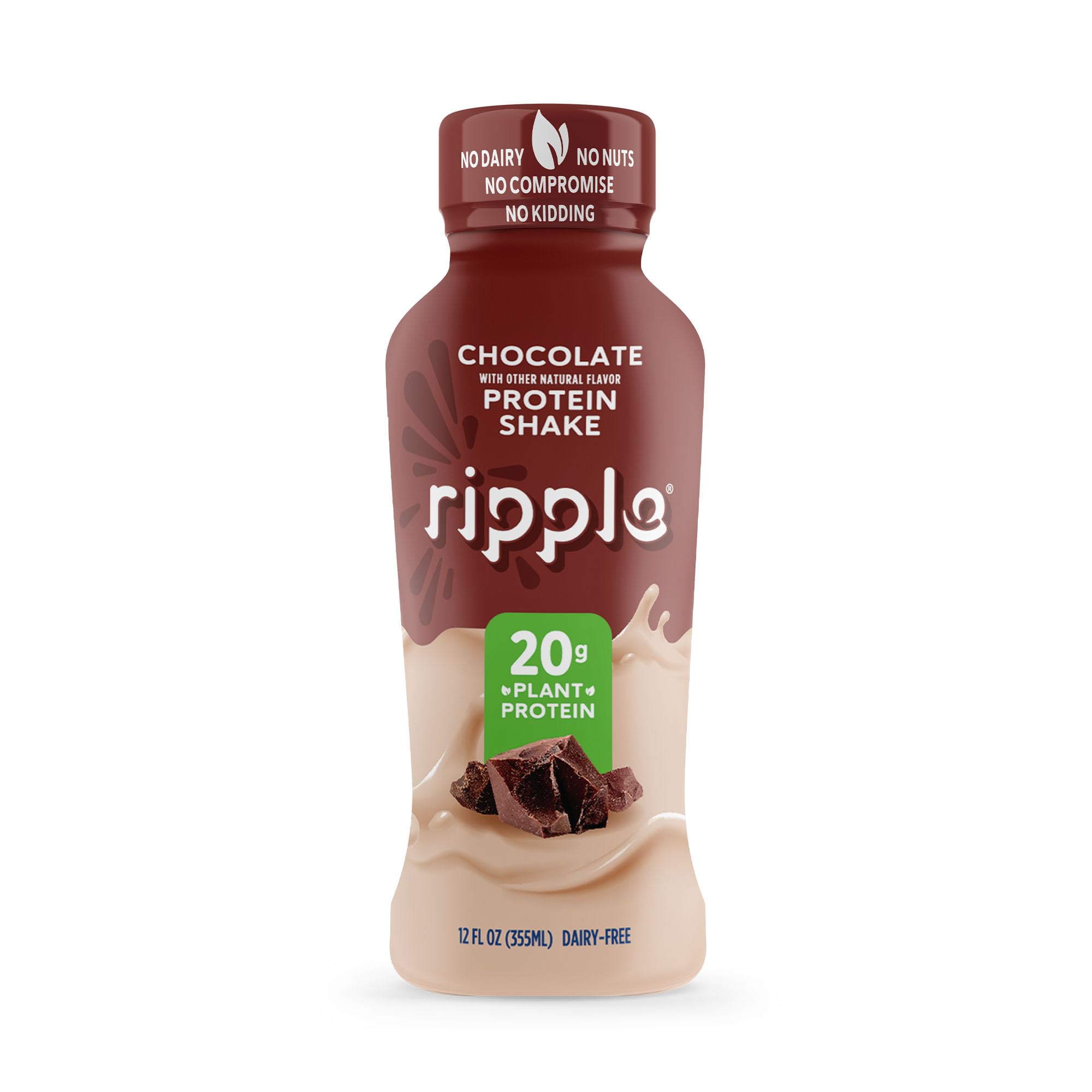 Ripple vegan protein shake chocolate ingredients panel emphasizes clean nutrition