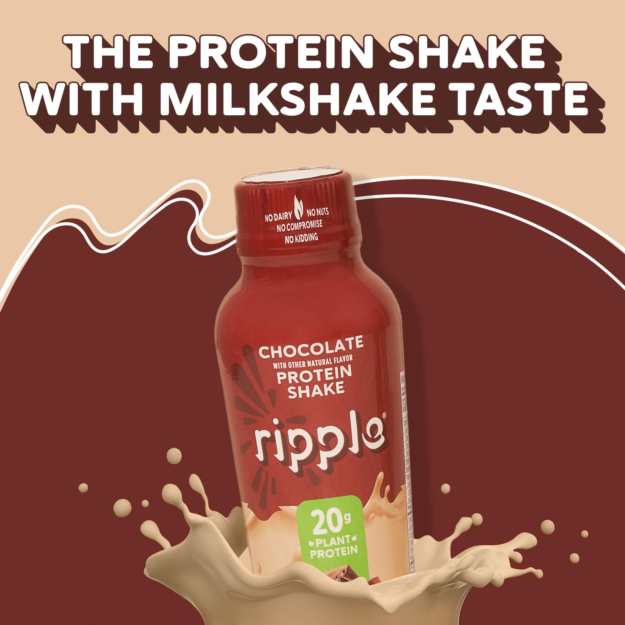 Ripple vegan protein shake chocolate on shelf demonstrating shelf-stable convenience
