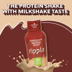 Ripple vegan protein shake chocolate on shelf demonstrating shelf-stable convenience