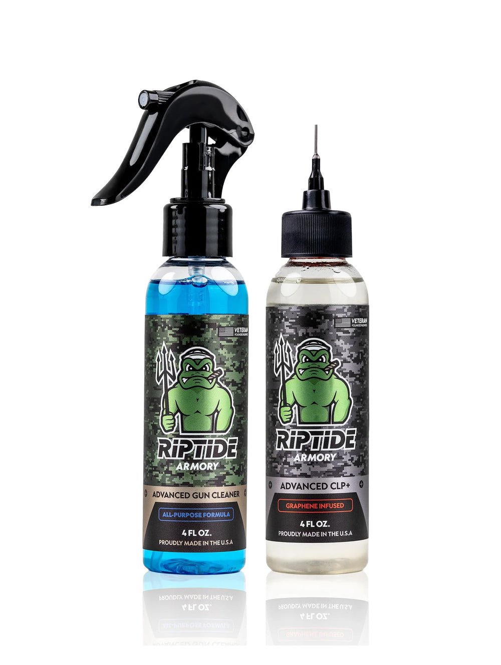 Riptide Armory Advanced Gun Cleaner bottle targets carbon buildup for a thorough clean.