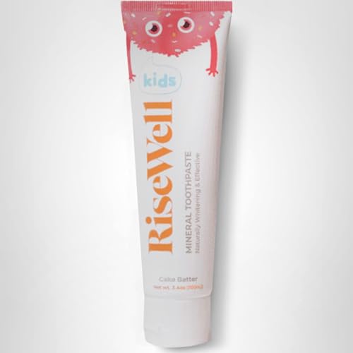 RiseWell Kids brushing scene promoting fun cake batter flavored brushing routine