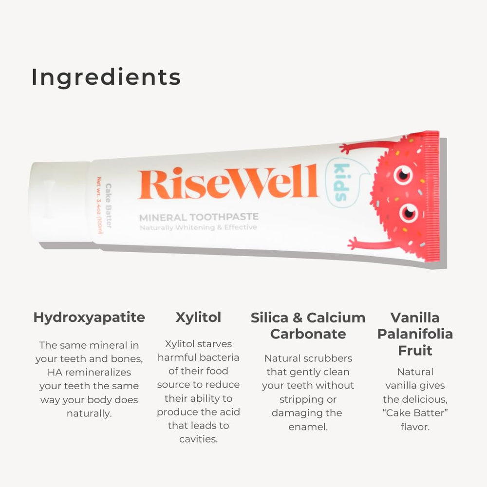 RiseWell hydroxyapatite ingredient panel highlighting enamel remineralization potential