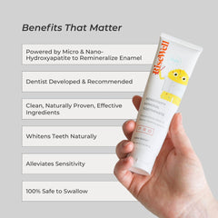 RiseWell PRO Kids toothpaste bottle with no fluoride label and safe to swallow design